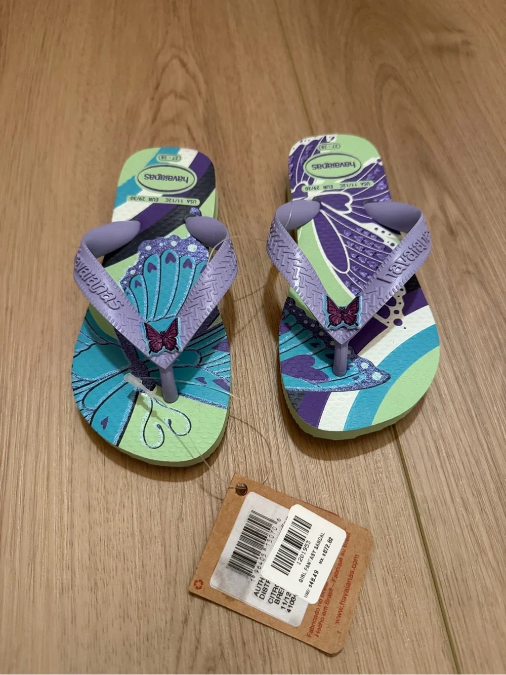 Havaianas Girls Fantasy Lilac Butterfly Flip Flops - Purple/Green